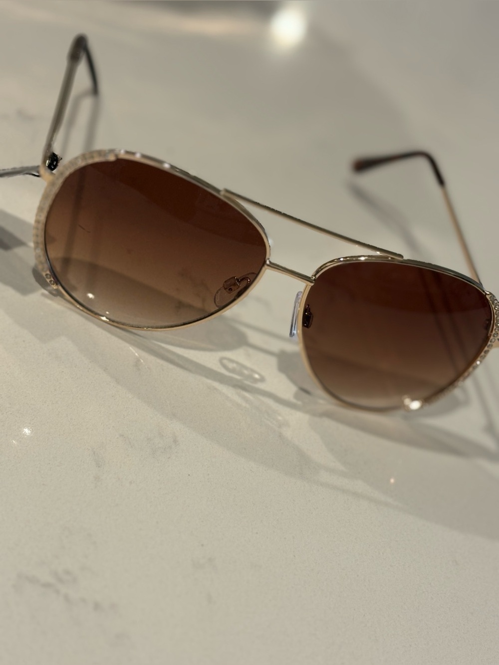 Express Gold-Tone Frame Brown Lens Women's Aviator Sunglasses
